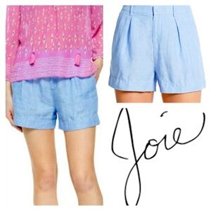 Joie Blue Linen Shorts Barbella Pleated Size 6